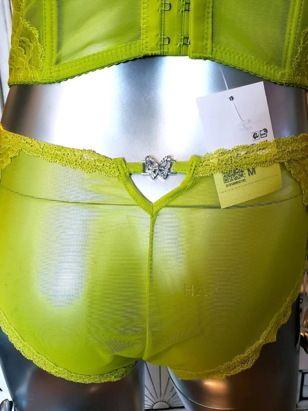 Betsey Johnson Corset Dress Top Panties Lingerie Set Green Lace Mesh Butterfly S - Picture 15 of 16